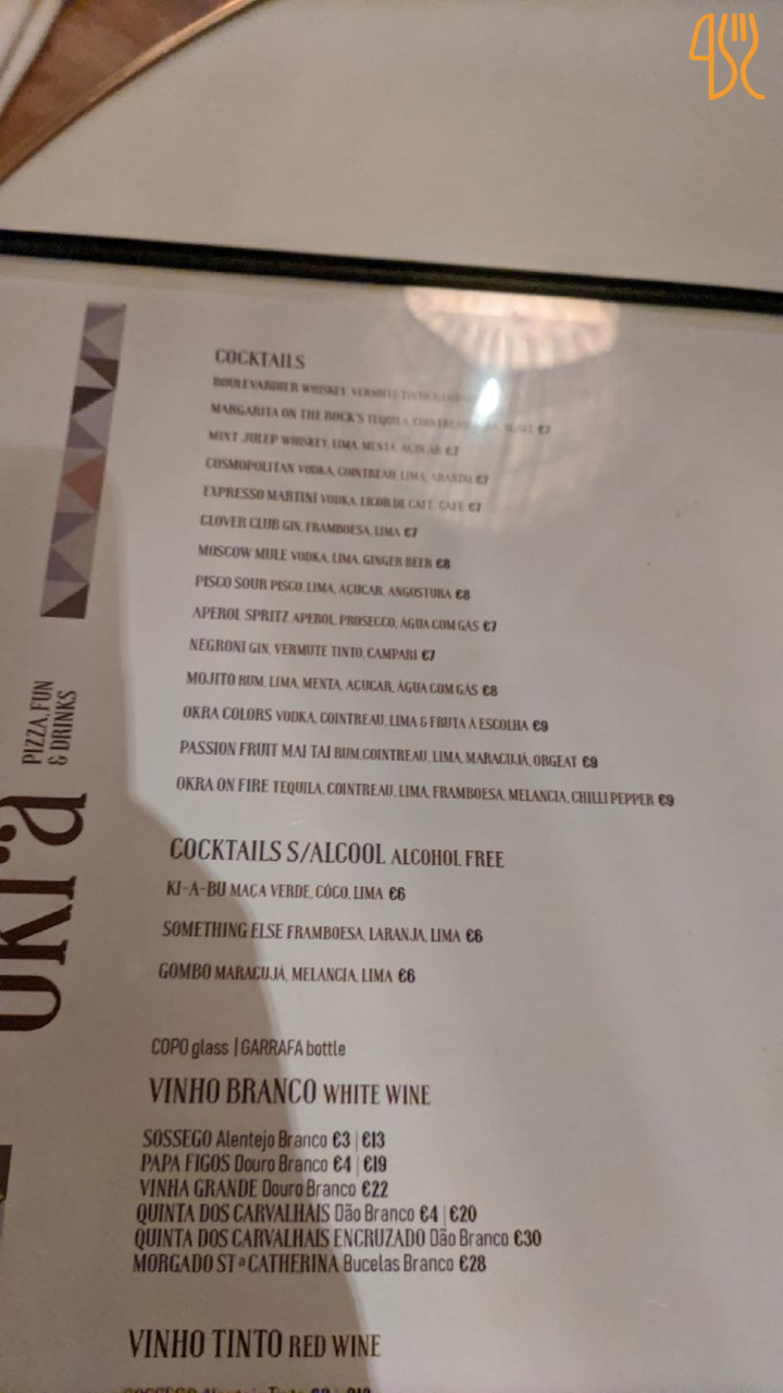 Okra Pizza, Fun Drinks Carte