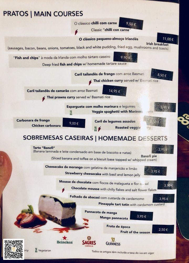 Hennessy's Irish Pub Carta
