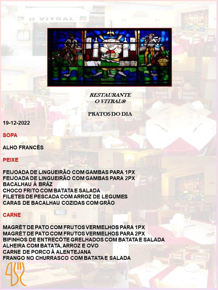 Restaurante O Vitral Carta