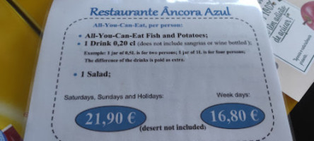 Ancora Azul (clube Naval Setubalense) menu