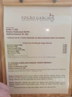 Fogao Gaucho menu