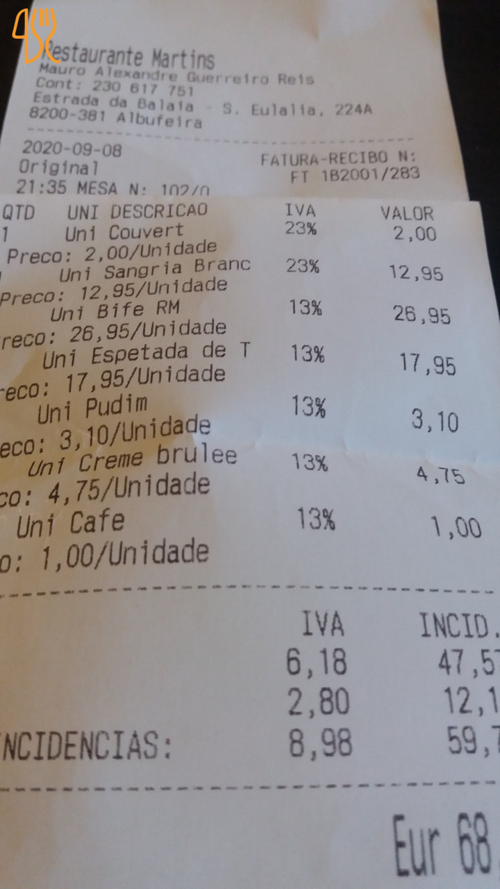Restaurante Martins Carta