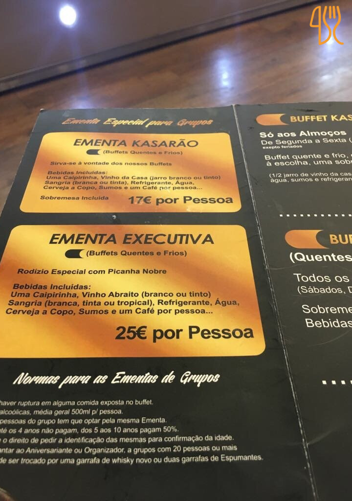 Kasarão Speisekarte